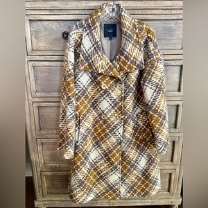 Talbots Women's Wool-Blend Plaid Pea Coat - Brown, Cream, and Grey